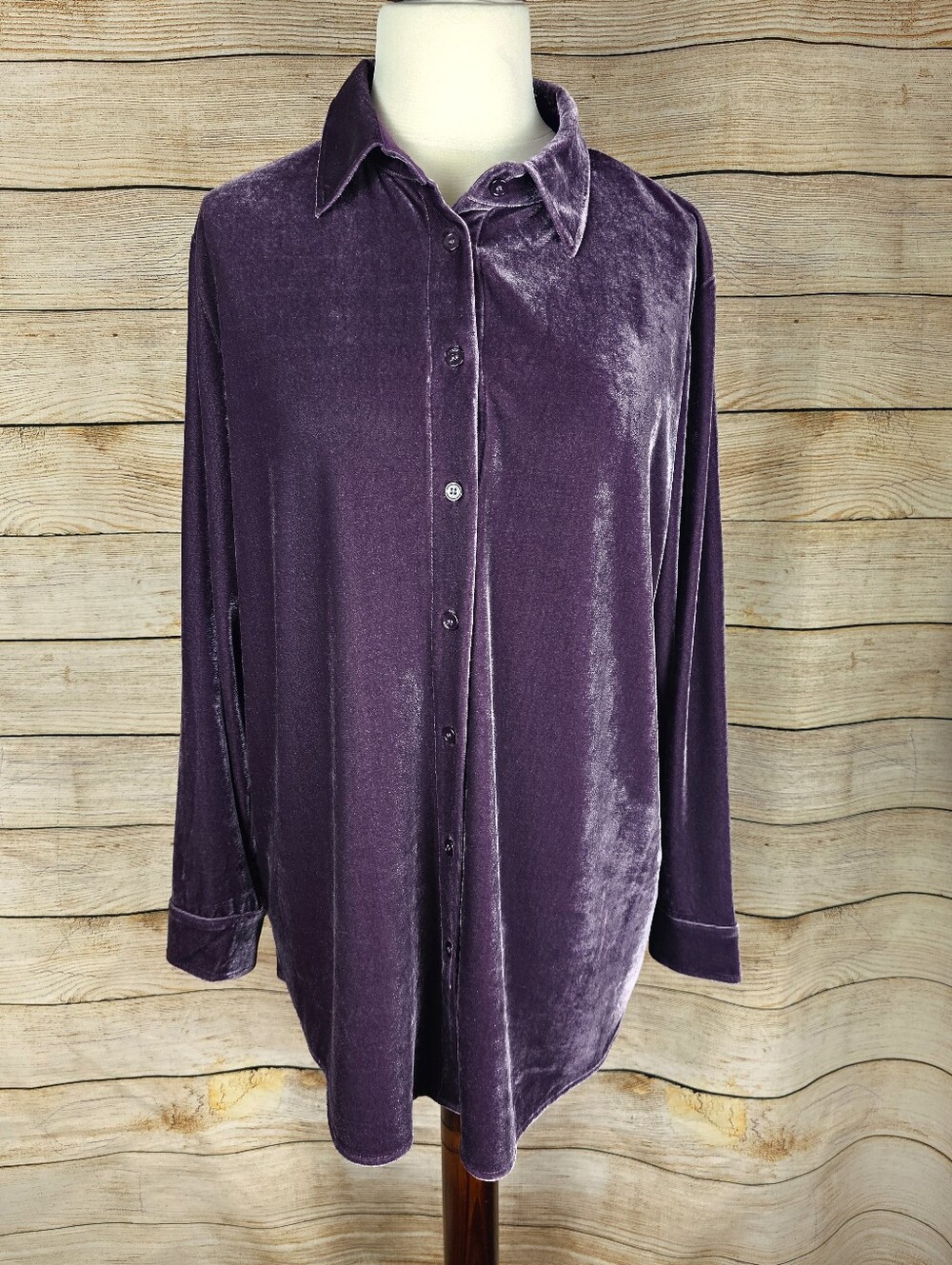 Soft Surroundings Boyfriend Velour Button Down Tunic Top Shirt Size Xlarge